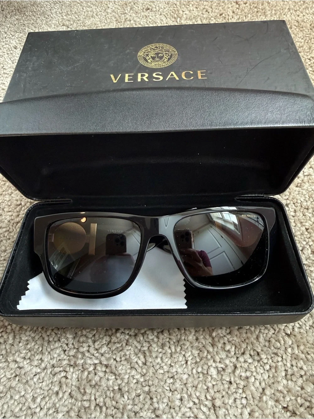 Versace Black Oversized Square Sunglasses with Dark Gradient Lenses